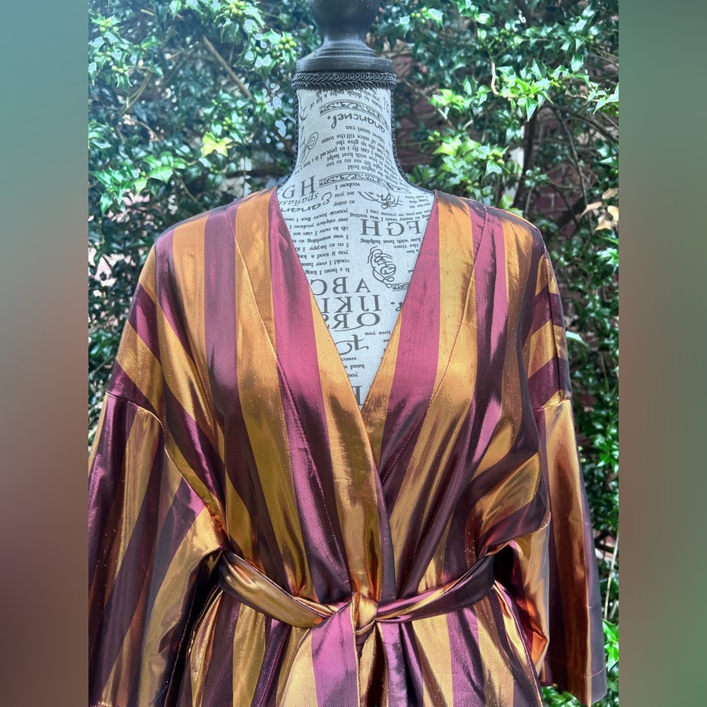 Manila Grace Metallic Striped Burgundy Orange Robe Coat Duster IT 44 fits 6-8 - Picture 2 of 16